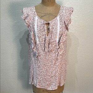 Knox Rose Women's Floral Pink Brown Lace Ruffle Sleeve Tie Front‎ Top